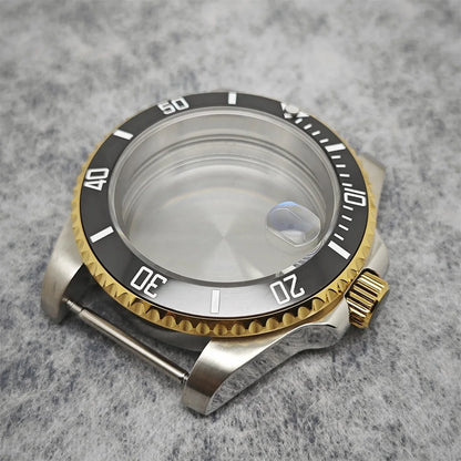 40mm Steel Gold Edge Watch Case Sapphire Date Magnifying Glass for NH35/NH36