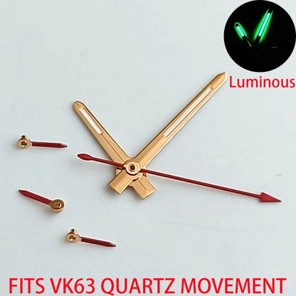 Green luminous watch hands for VK63 VK63A quartz movement, enhancing readability and style