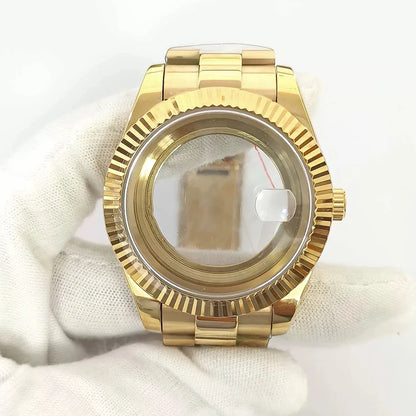 Steel 41mm Gold Classic Style Watch Case+Strap 28.5mm Dial Waterproof Fit 8285