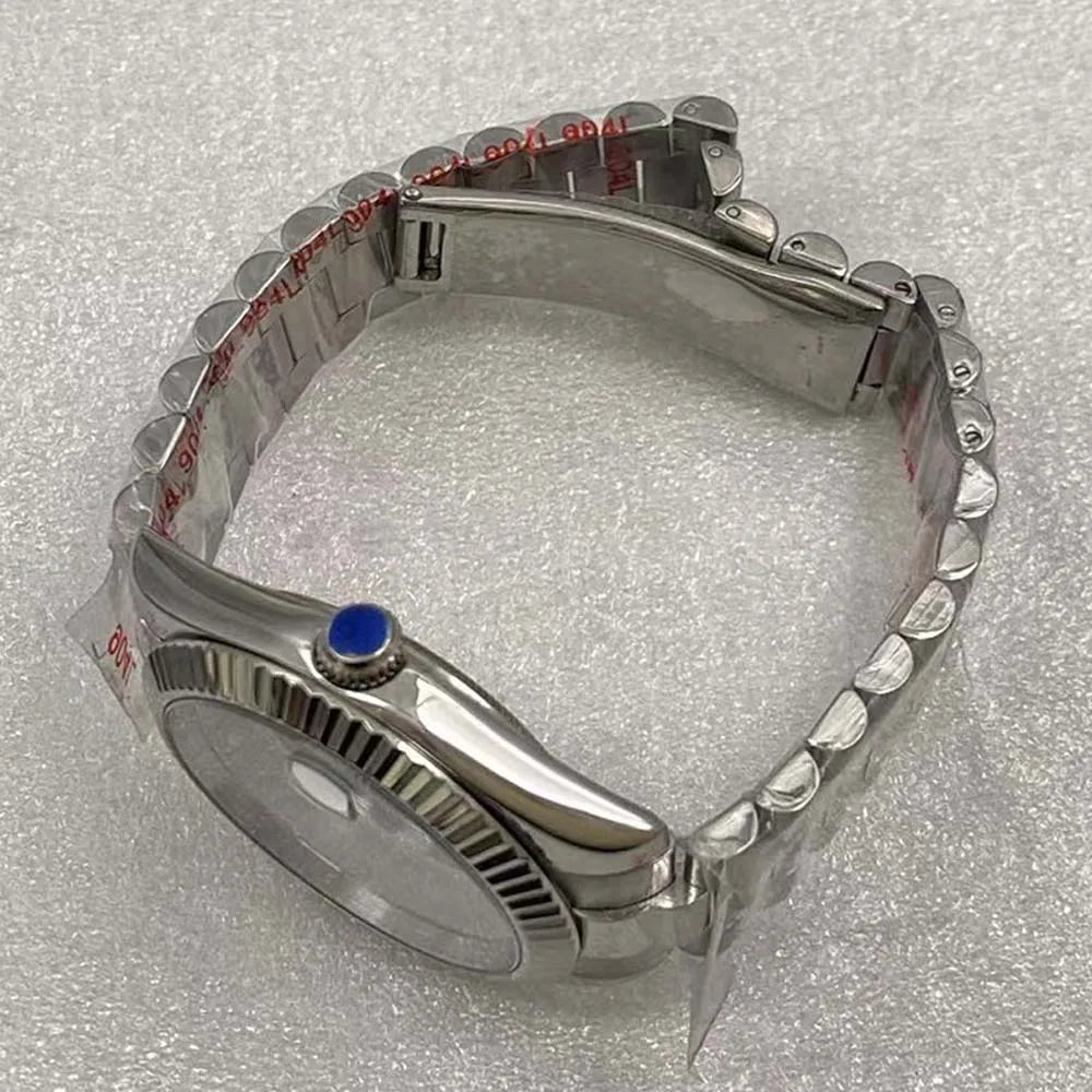 40mm Steel Watch Case Strap Fit for 8285 Transparent Back Cover Cyclops Lens