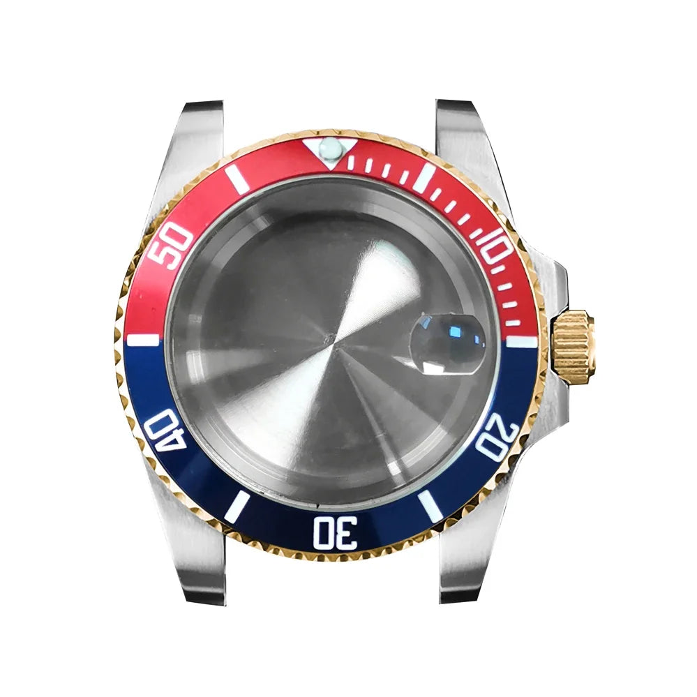 40mm Steel Gold Edge Watch Case Sapphire Date Magnifying Glass for NH35/NH36