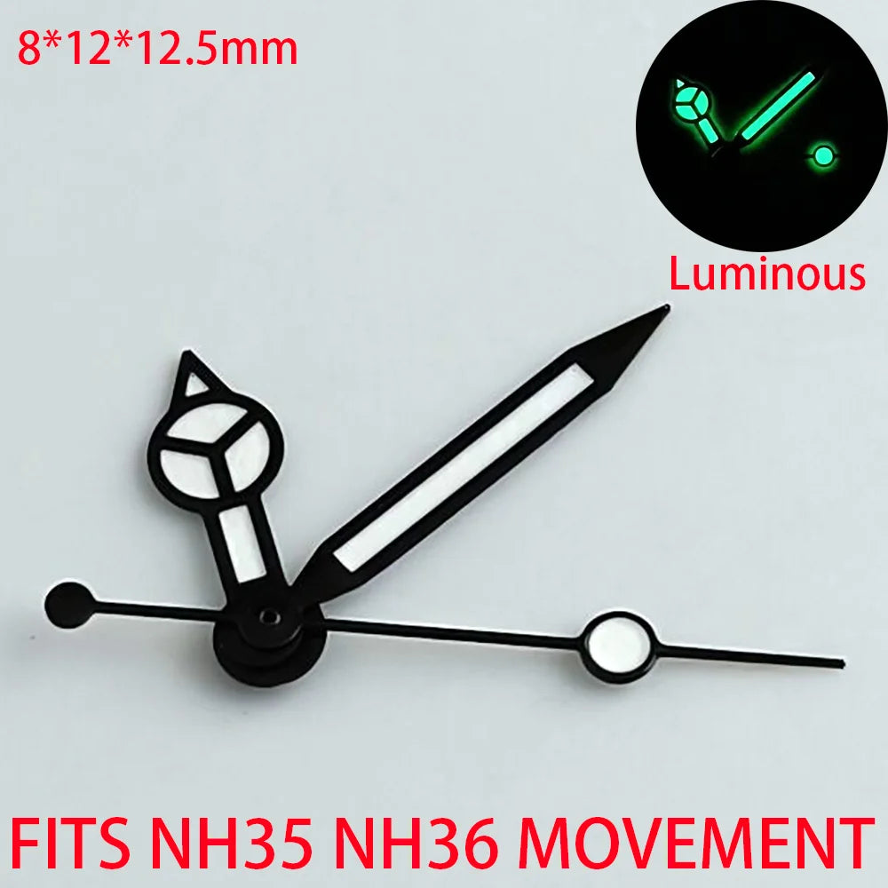 Pointer watch hands in green and blue with Super Luminous finish, compatible with NH 35 NH36 movements by Pointer.