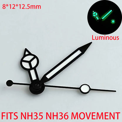 Pointer watch hands in green and blue with Super Luminous finish, compatible with NH 35 NH36 movements by Pointer.