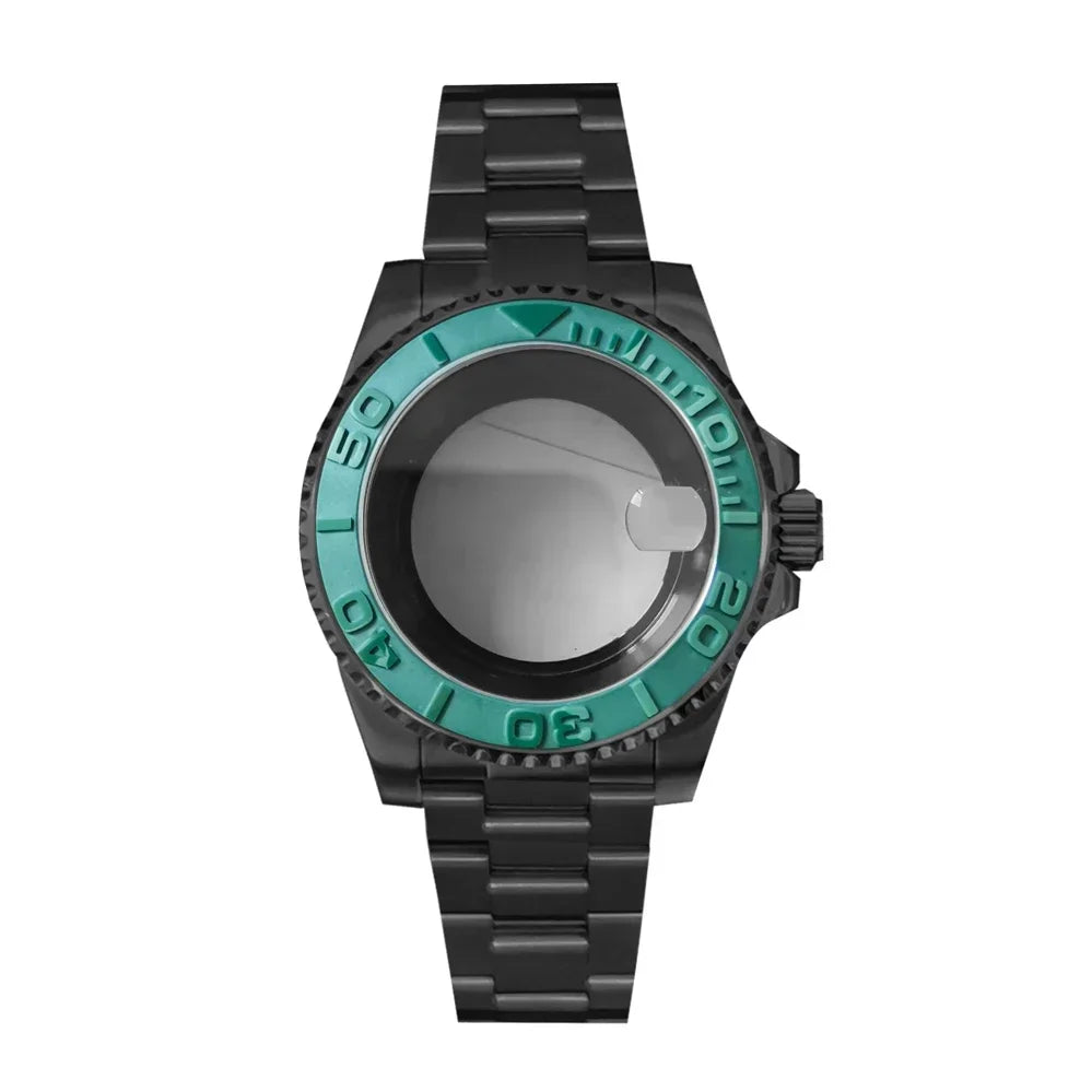 40MM Black Watch Case + Strap SUB Steel Case with Sapphire Crystal for NH35 NH36