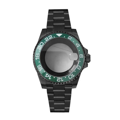 40MM Black Watch Case + Strap SUB Steel Case with Sapphire Crystal for NH35 NH36