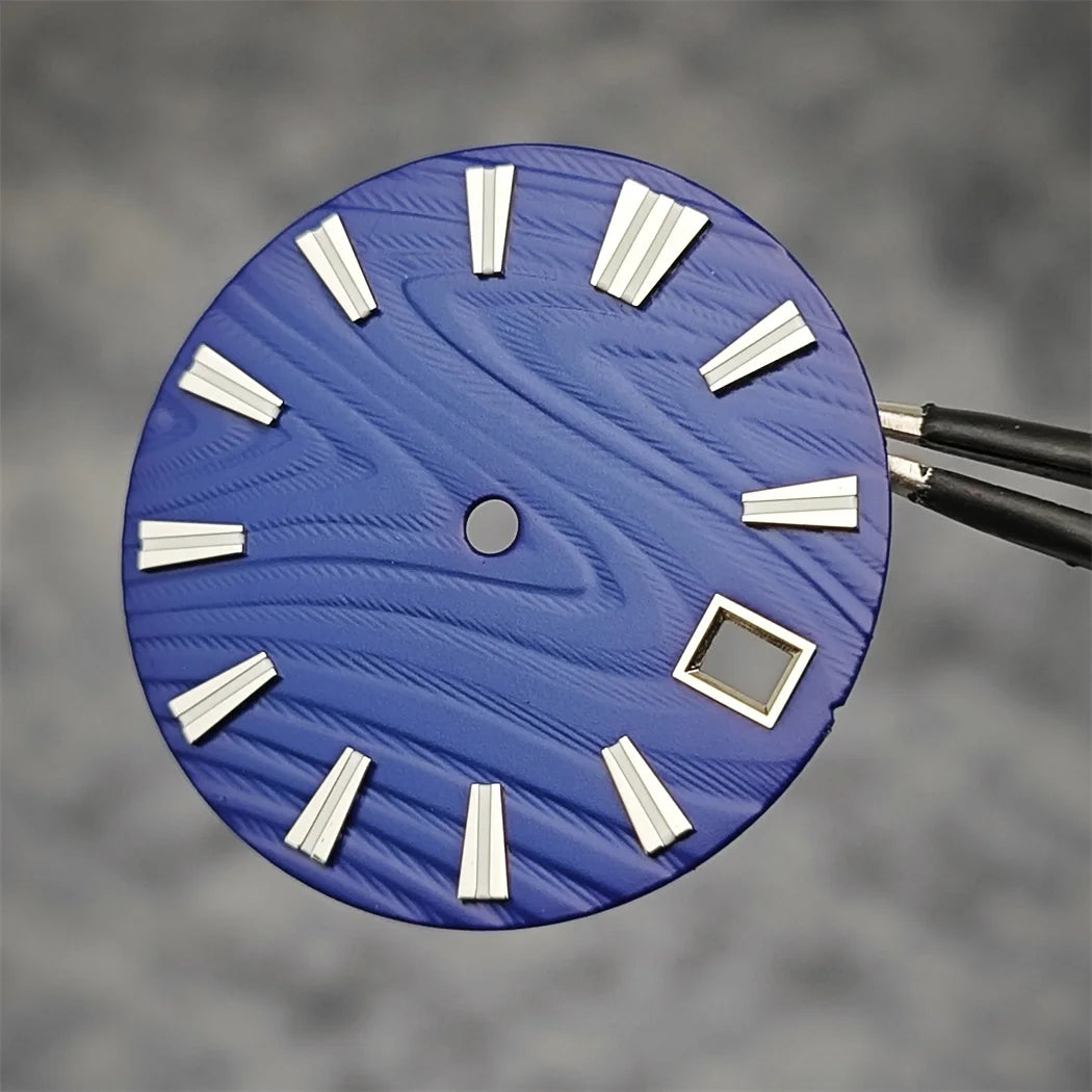 28.5mm Green Luminous Watch Dial Wood Texture for SKX007 NH35/NH36/4R/7S