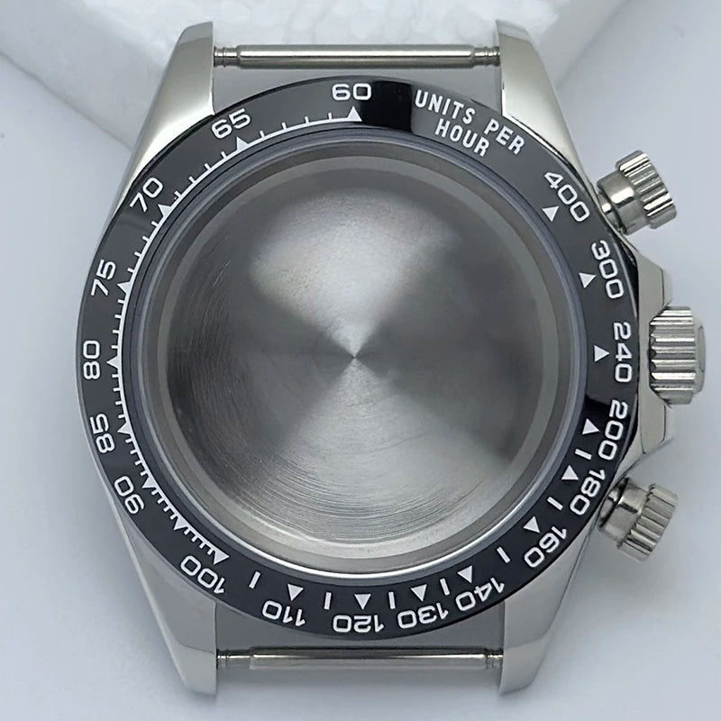 316L Steel 39mm Silver Watch Case Sapphire Glass Ceramic/Steel Bezel Fit VK63
