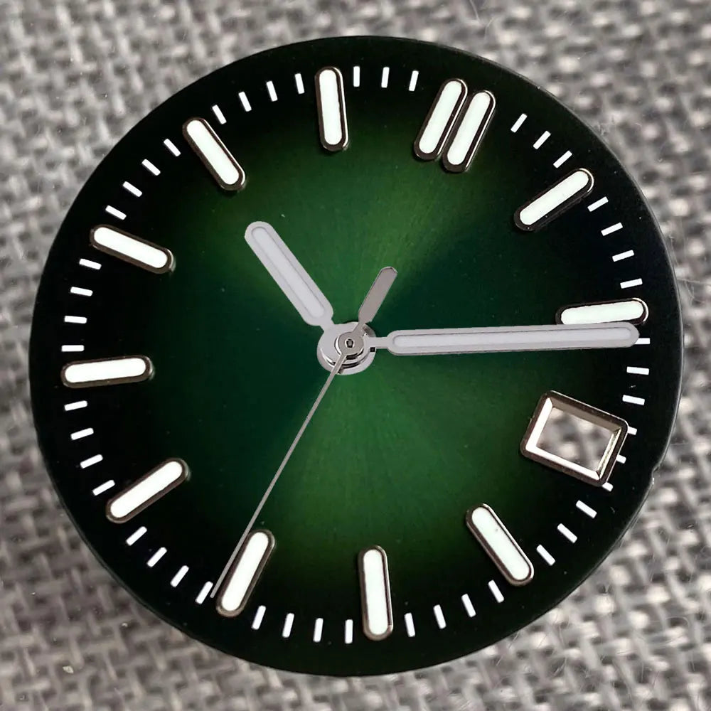 Sterile 29mm Sunray green, blue, grey watch face with silver markers for NH35 NH36 dive pilot watches