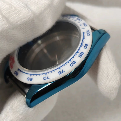 Steel 39mm VK63 PVD Blue Watch Case Sapphire Glass Ceramic/Steel Bezel Fit VK63