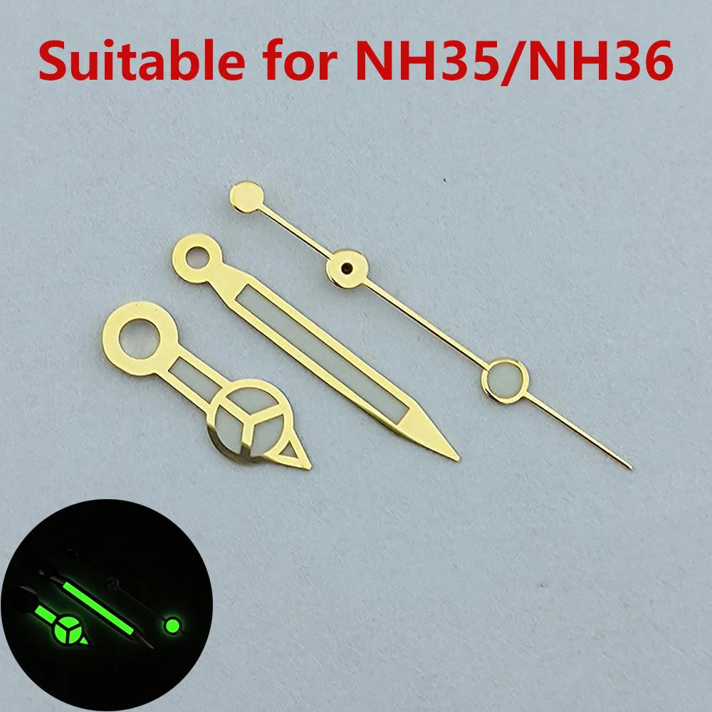 Modified 3 Hands Watch Hands with Green luminous /No luminous for NH35 NH36