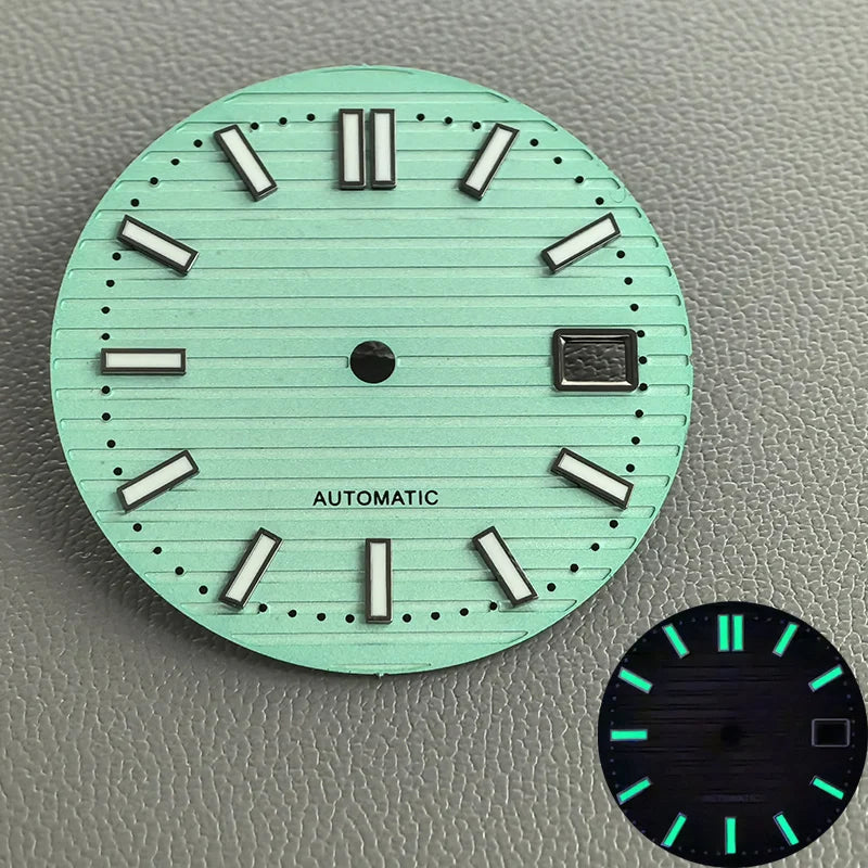 30.5mm Nautilus Green Luminous Watch Dial Fits NH35 NH36 NH38 4R35 4R36 6R 7S26
