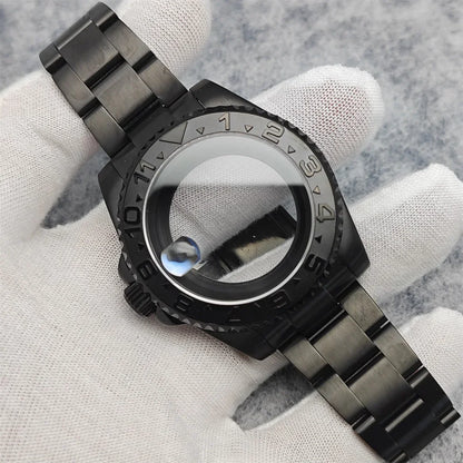 40MM Black Watch Case + Strap SUB Steel Case with Sapphire Crystal for NH35 NH36