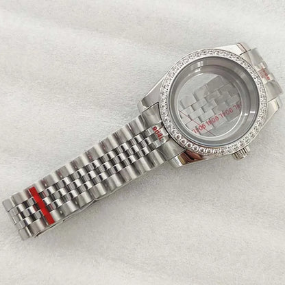 39mm/36mm Watch Case Strap Set with Diamond Bezel for NH35 NH36 Sapphire Glasse