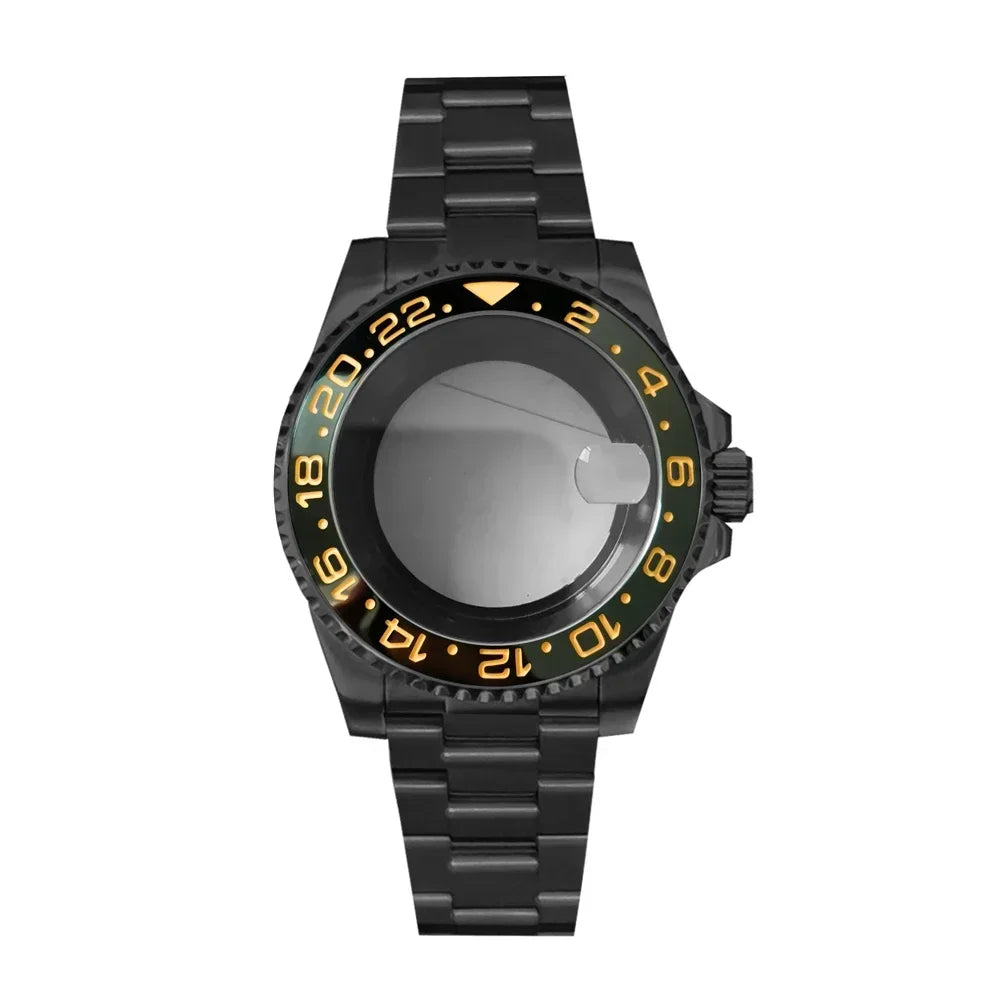 40MM Black Watch Case + Strap SUB Steel Case with Sapphire Crystal for NH35 NH36