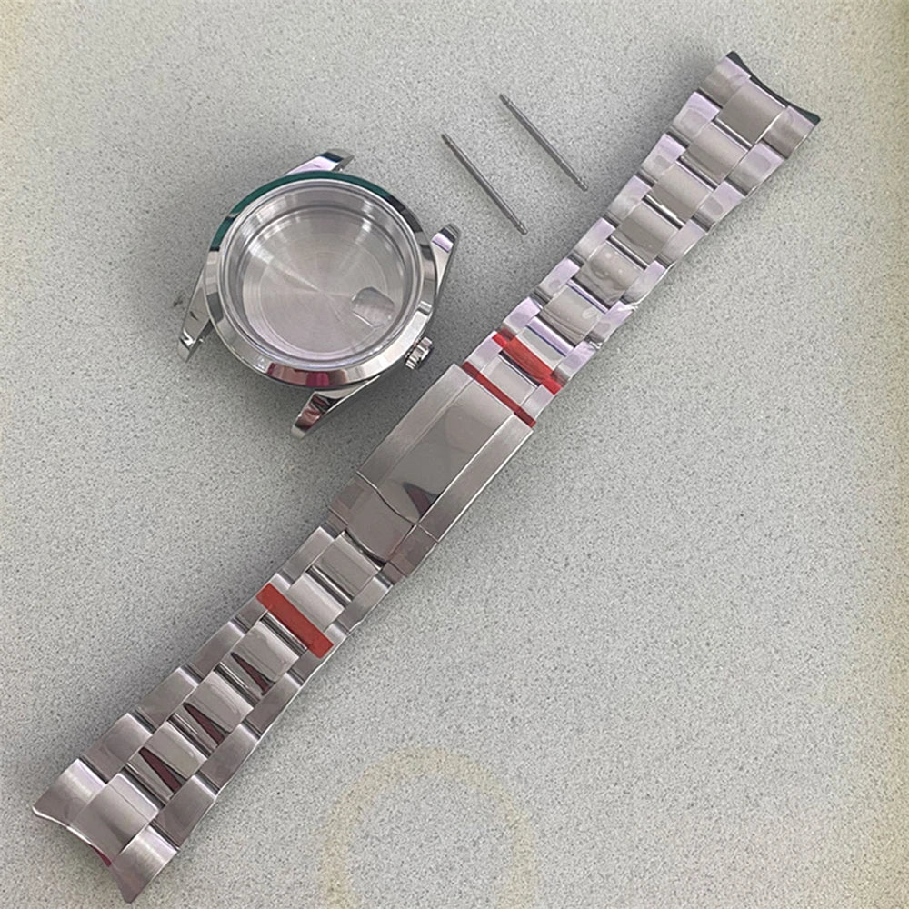 39mm Silver Steel Watch Case + Strap Sapphire Glass Watchband for NH35 NH36