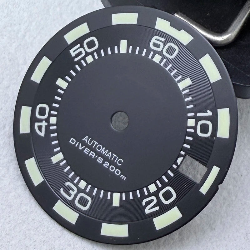 28.5mm S Logo SKX Minute Number Watch Dial Green Luminous Fit NH35/NH36/7S/4R