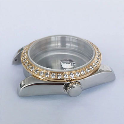 36mm Diamond Steel Watch Case for NH35 NH36 Sapphire Crystal Solid Bottom  Bezel