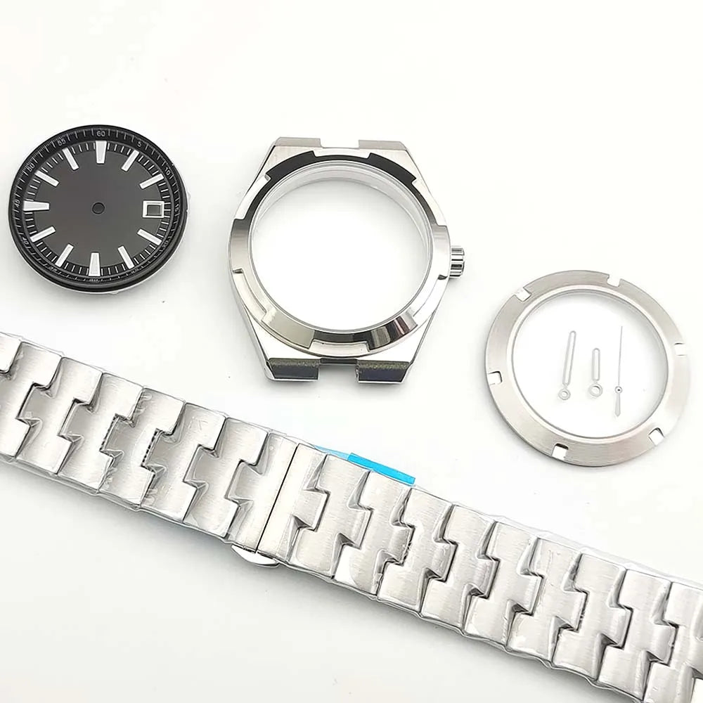 41mm Watch Case Strap Set for NH35 NH36 Sapphire Glass Transparent Back Cover