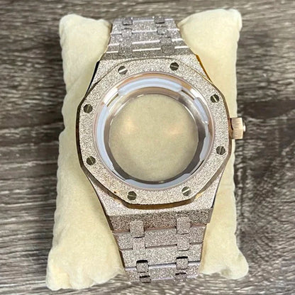 41mm RoseGold Case+Strap Shining Star Sanding Sapphire Crystal For NH35/36/4R/7S