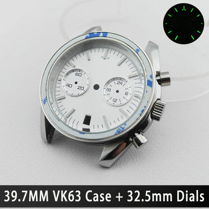 39.7mm Silver 316L Steel Watch Case 20mm Strap Solid VK63 Watch Header For VK63