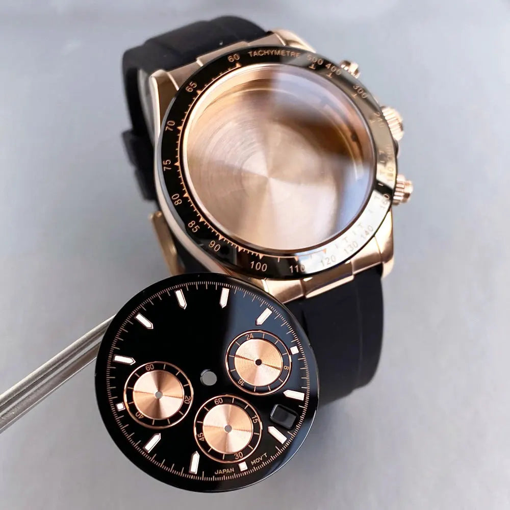 39mm Steel Case+Dial+movt+band with Sapphire Glass Set for VK63 VK64 Movement