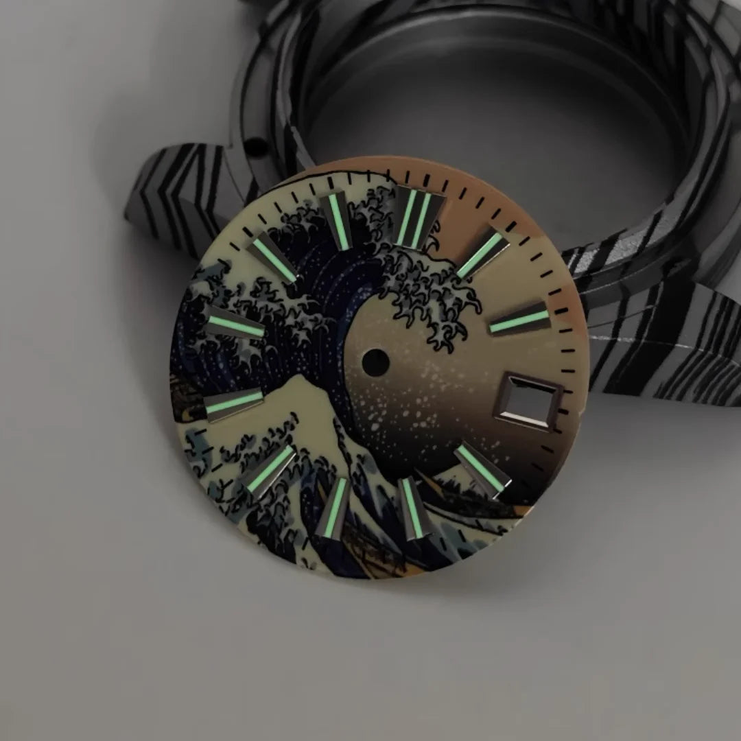 28.5mm Watch Dial Yellow Wave Surface Log Scale with C3 Luminous for NH35 NH36