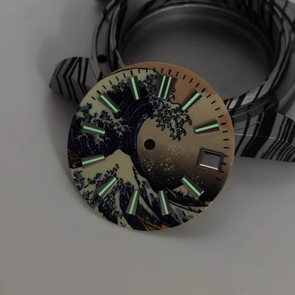 28.5mm Watch Dial Yellow Wave Surface Log Scale with C3 Luminous for NH35 NH36