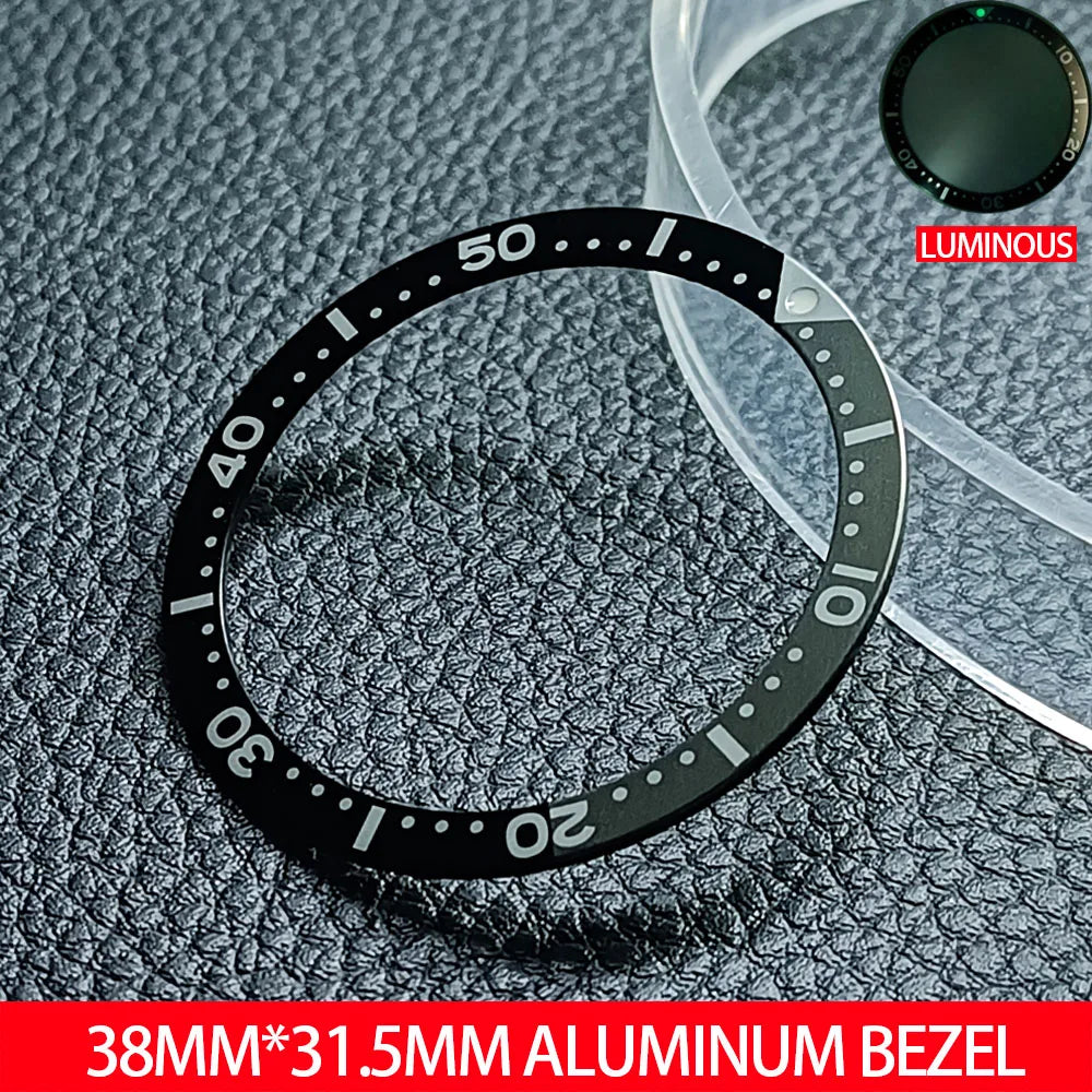 Flat luminous aluminum bezel insert for 38mm watches, durable replacement accessory.