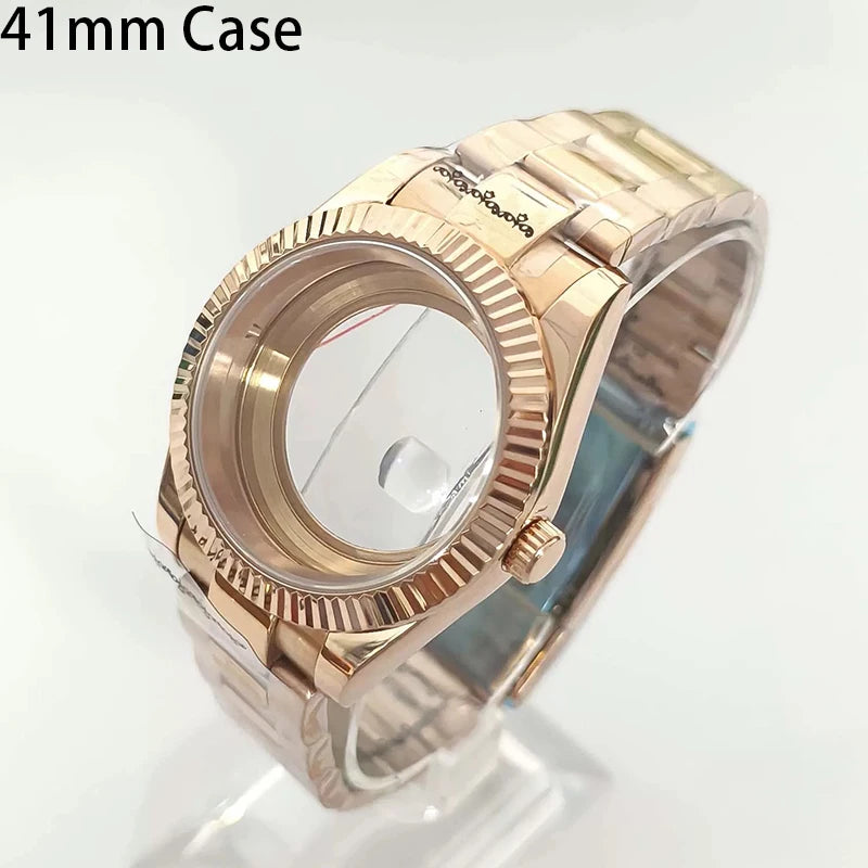 316L Steel 41mm Rose Gold Watch Case+Strap 28.5mm Dial Waterproof Fit 8285