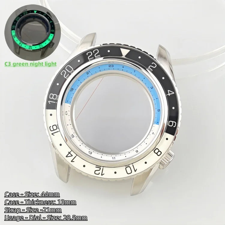 44mm Watch Case Green Luminous GMT Sprite Bezel Diving Case for NH34/NH35