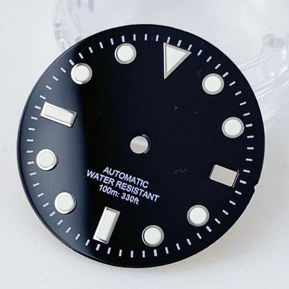 Sterile SUB 29mm sunburst green/blue watch dial with luminous markers for NH35 diver watches.