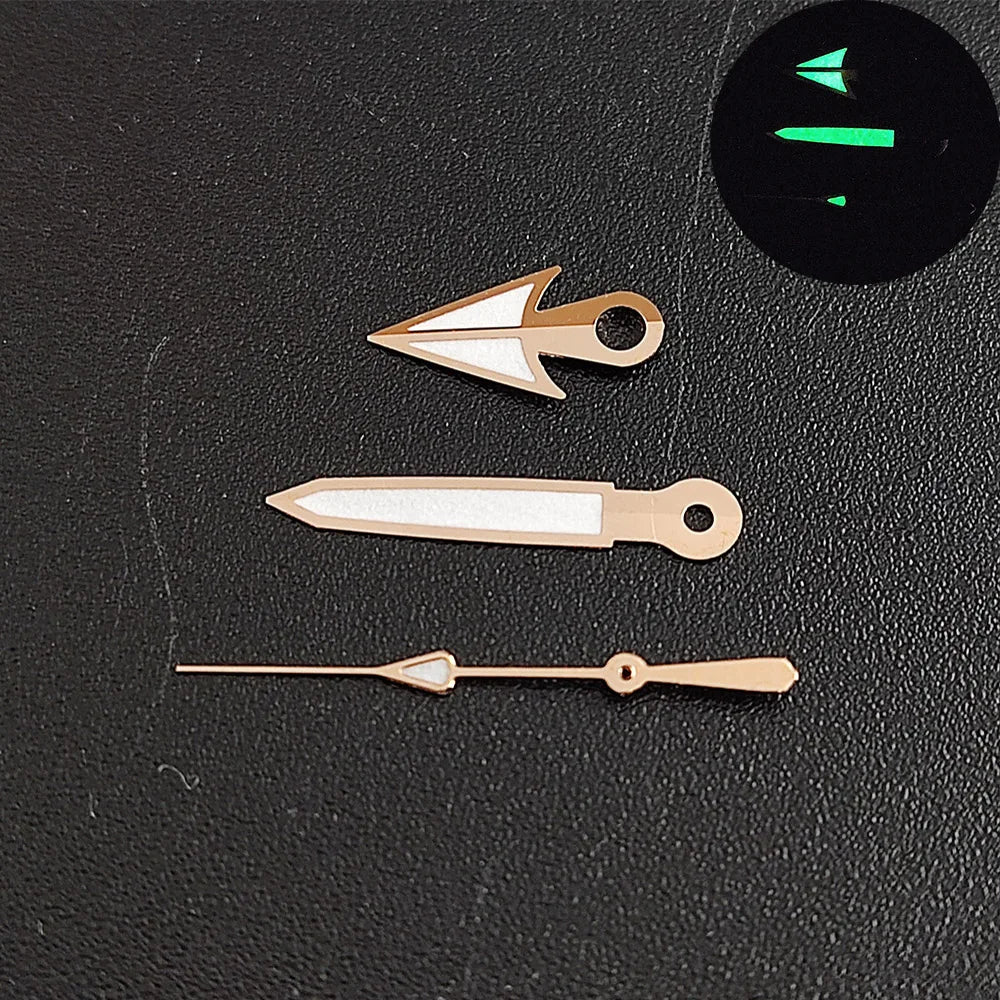 Green luminous watch hands for NH35/NH36 movement, high-quality glow pointers.
