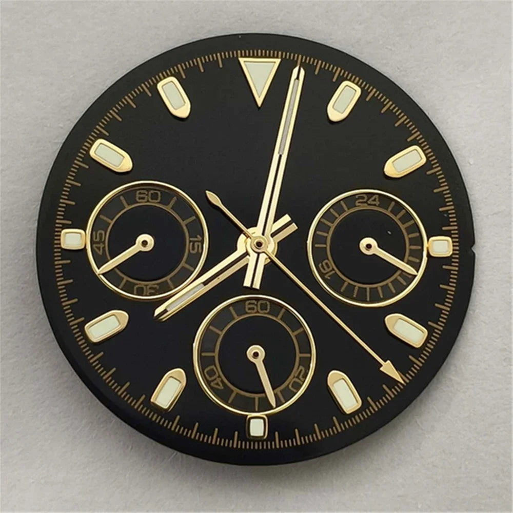 29.5mm Black Watch Dial with Watch Hands Green Luminous for VK63