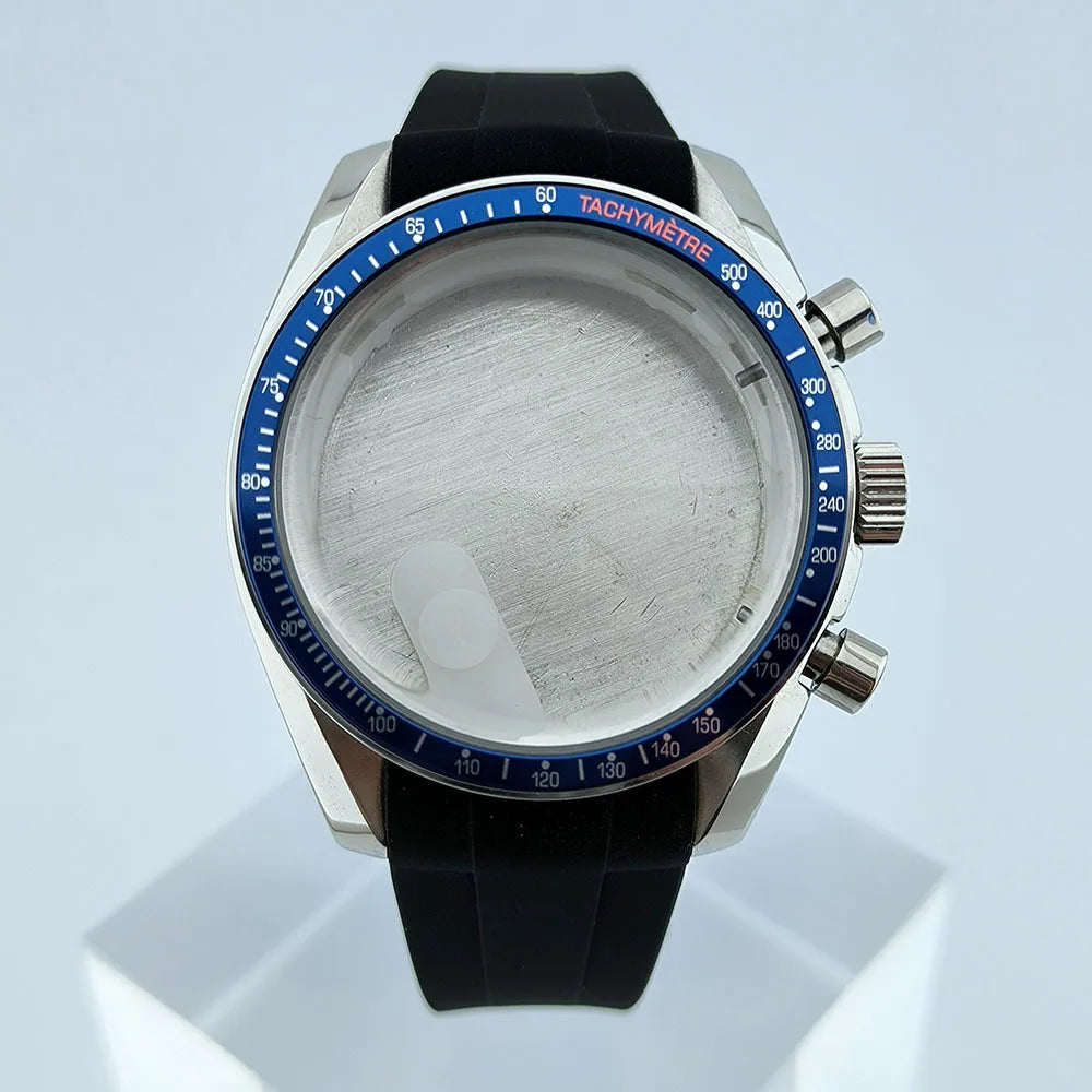 Stainless Steel Watch Case Sapphire Glass Rubber Strap Fit 32.5mm Dial for VK63