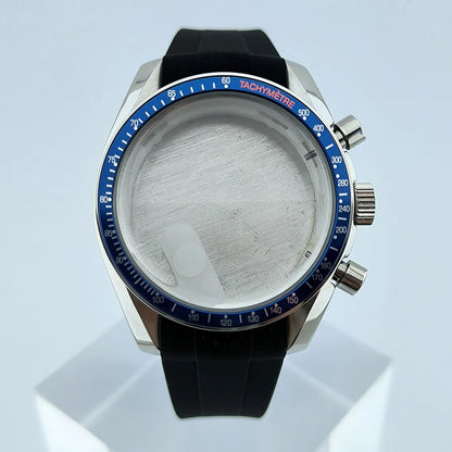 Stainless Steel Watch Case Sapphire Glass Rubber Strap Fit 32.5mm Dial for VK63