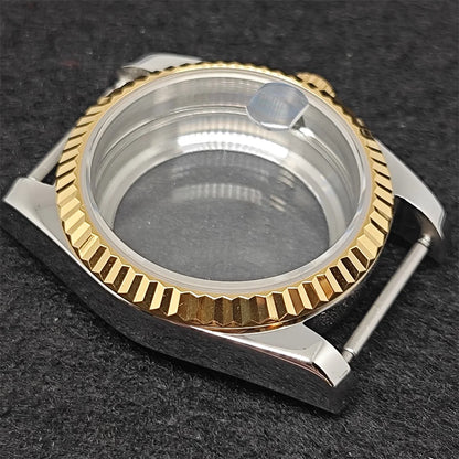 36mm Gold Sliver Fluted Teeth / Bevel Watch Case Sapphire Glass for NH35/NH36/4R