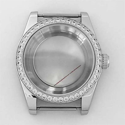 39mm Diamond Watch Case for NH35/36 Sapphire Glass Crystal Bezel Stainless Steel