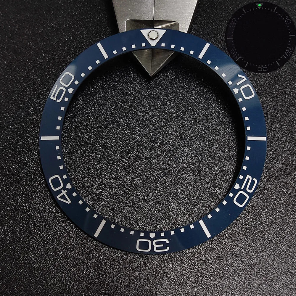 Sloping luminous ceramic bezel insert 39.3x31.7mm for watch accessories, durable replacement.