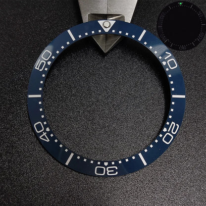Sloping luminous ceramic bezel insert 39.3x31.7mm for watch accessories, durable replacement.