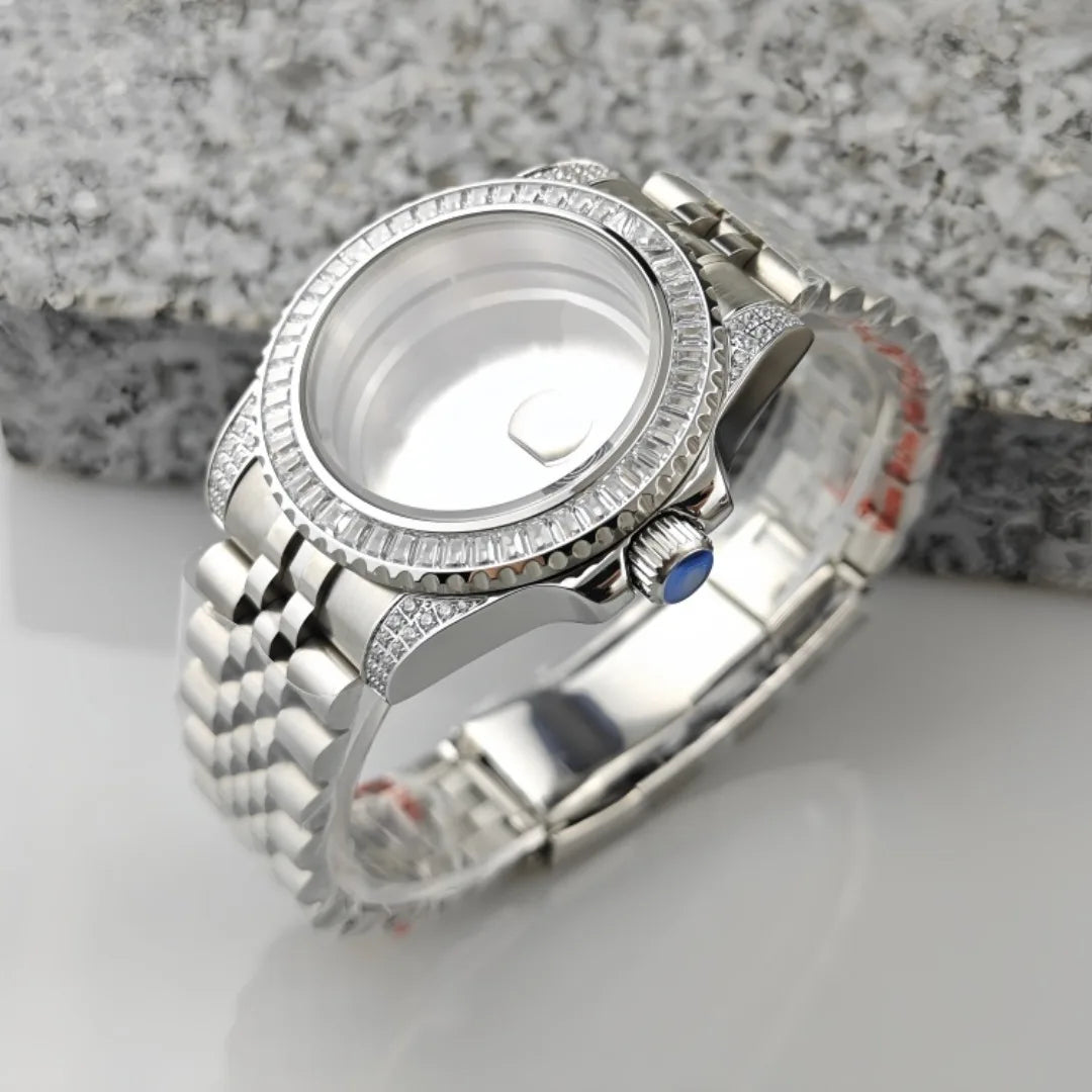 40.5mm Watch Case Set SUB Diamond Ring with Sapphire Glass for H35/NH36/NH34/4R35/4R35