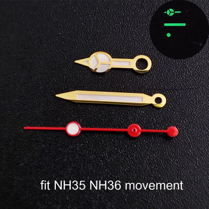 Green luminous watch hands compatible with NH35 NH36 ETA 2836 2824 Miyota 8205 8215 movements.