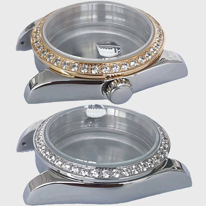 36mm Diamond Steel Watch Case for NH35 NH36 Sapphire Crystal Solid Bottom  Bezel