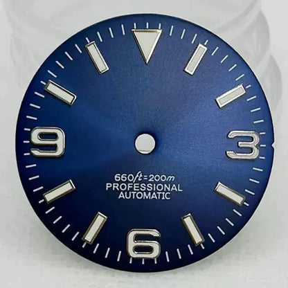 28.5mm S Logo Watch Dial SunBurst with Green Luminous for NH35/NH36 Movement