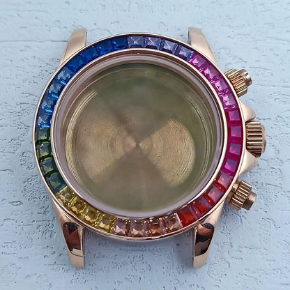 39.3mm Watch Case Stainless Steel DTN Color Diamond Bezel for VK63 Personalized