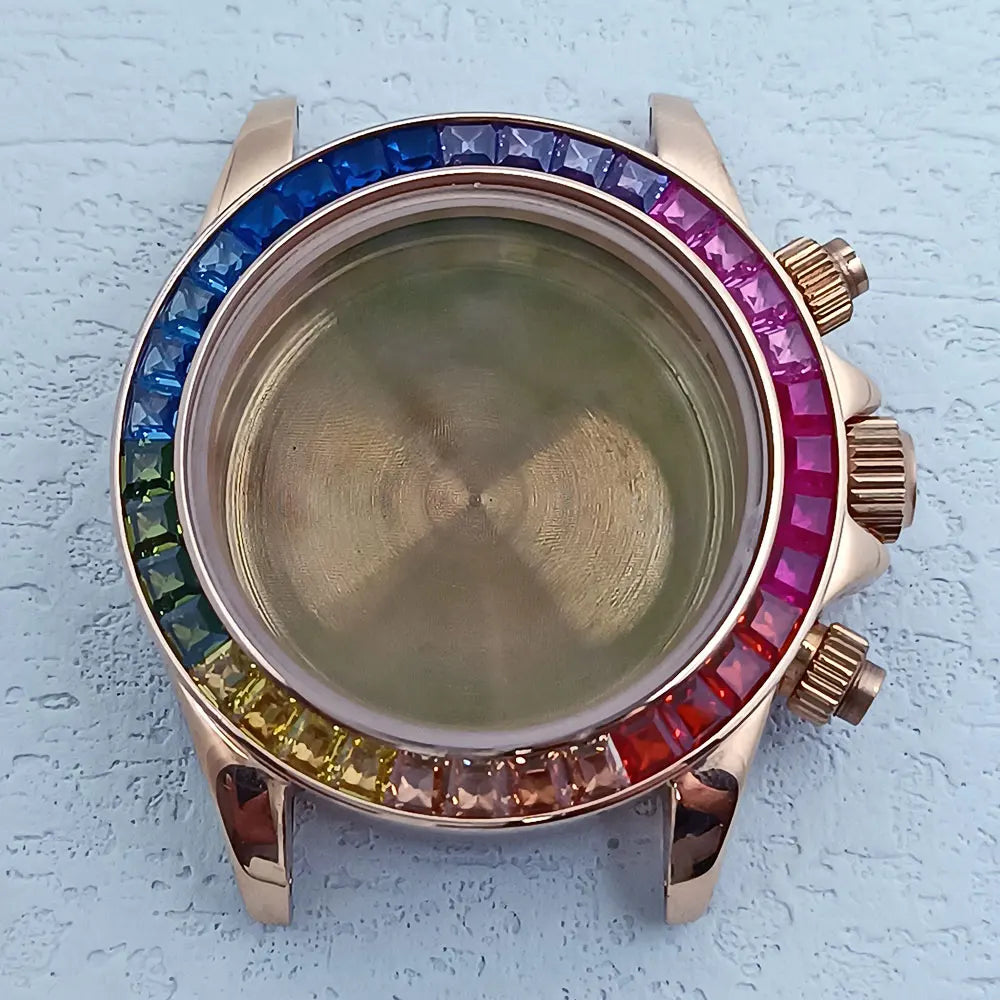 39.3mm Stainless Steel Watch Case Dtn Color Diamond Bezel 20mm Strap for VK63