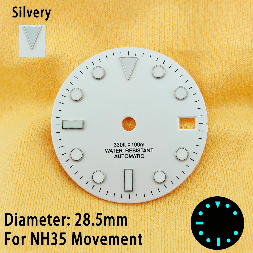 28.5mm Multicolor Watch Dials For NH35 NH36 Blue Luminous with Dial Calendar