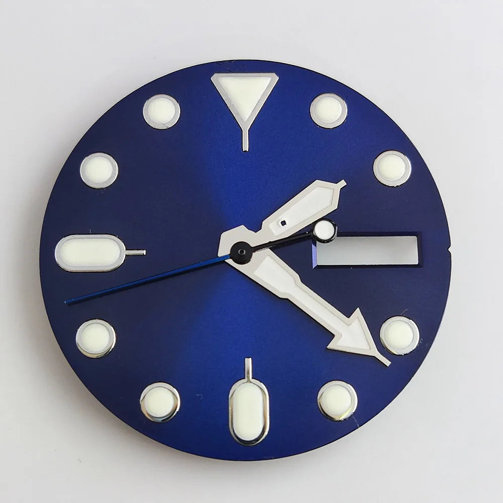 Plane sapphire glass watch case with ceramic bezel, stainless steel, fits NH35/NH36 movement, waterproof design.