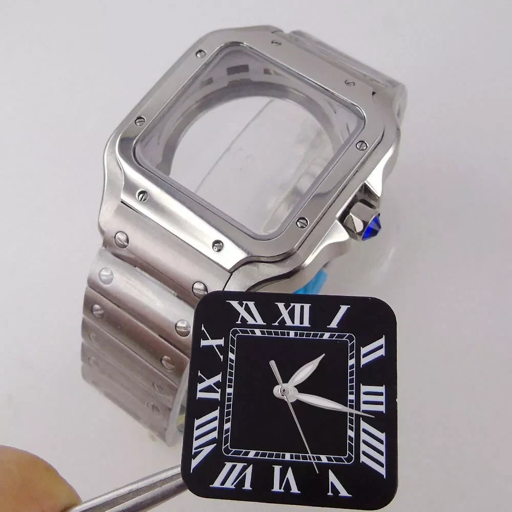 38mm Silver Watch Case Dial set Sapphire Glass Fit NH35 NH36 for Santos Style