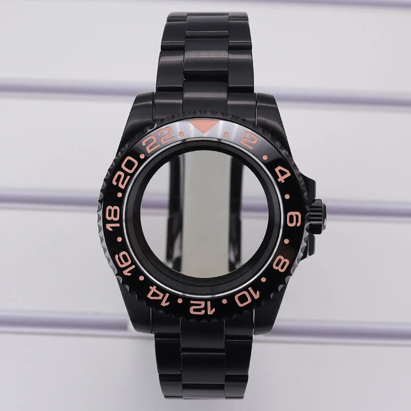 40mm PVD Watch Case Strap For NH34/35/36 GMT Eta2824 Miyota8215 Sapphire Crystal