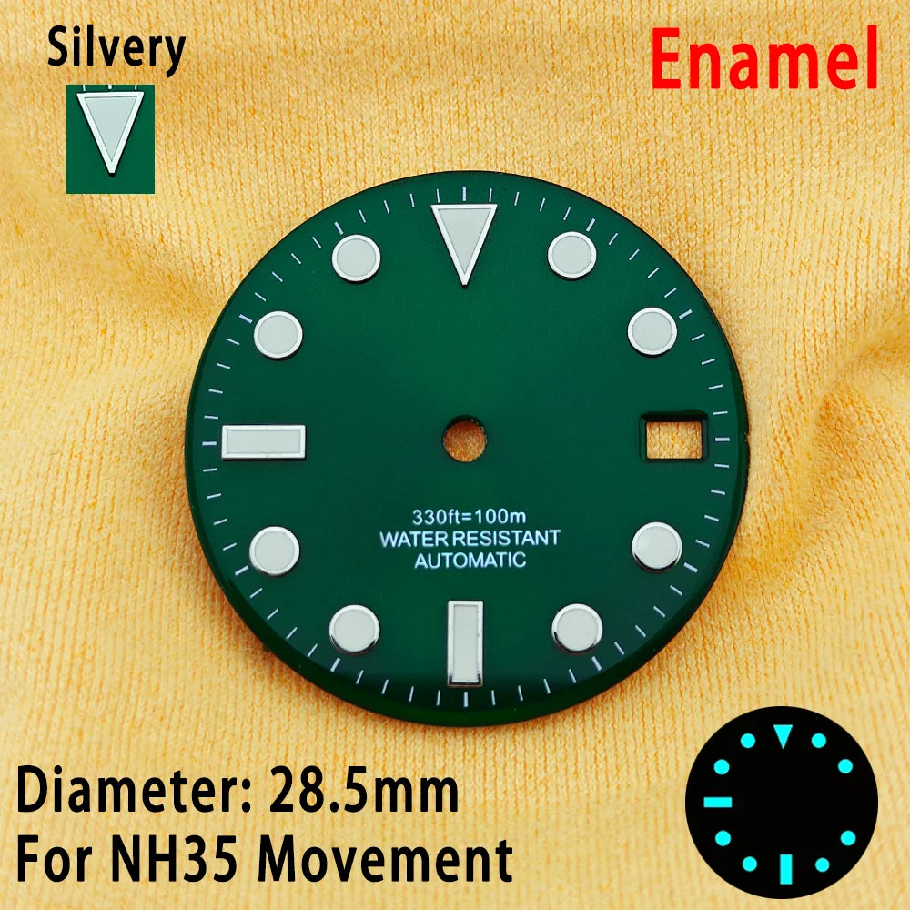 28.5mm Multicolor Watch Dials For NH35 NH36 Blue Luminous with Dial Calendar